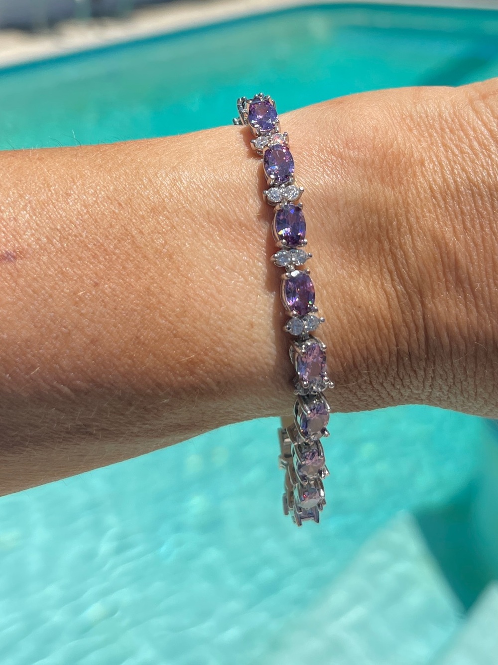 Silver Amethyst and CZ Gemstone Tennis Bracelet - Elegant Women’s Jewelry 7”